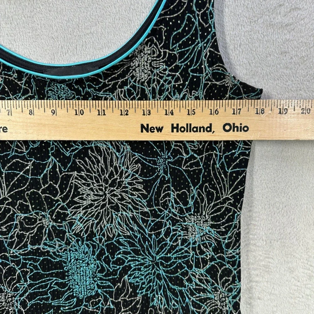 Alex Evenings Twin Set Women M Black Teal Floral Glitter Cardigan Tank Formal